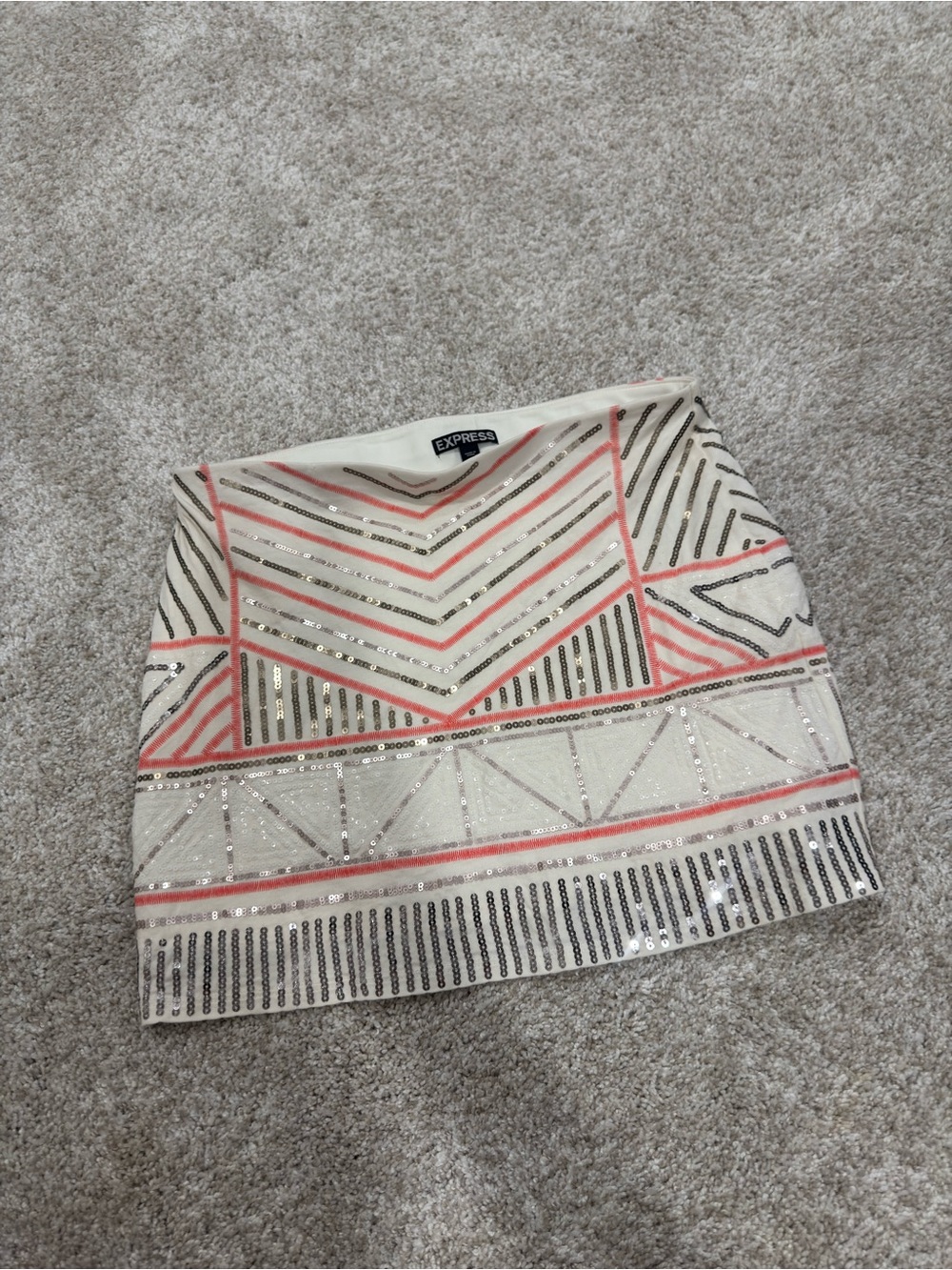 Express Coral Sequin Geometric Chevron Mini Skirt from the mid-2010s